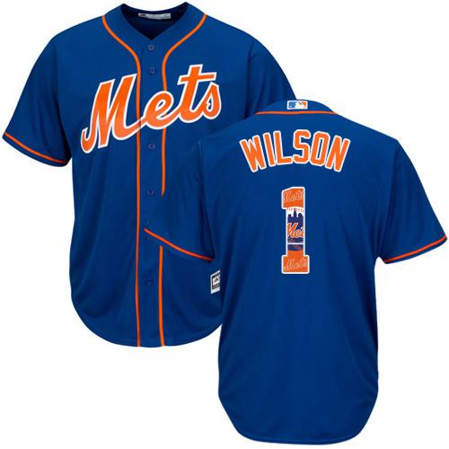 Mets #1 Mookie Wilson Blue Team Logo Fashion Stitched MLB Jersey - Click Image to Close